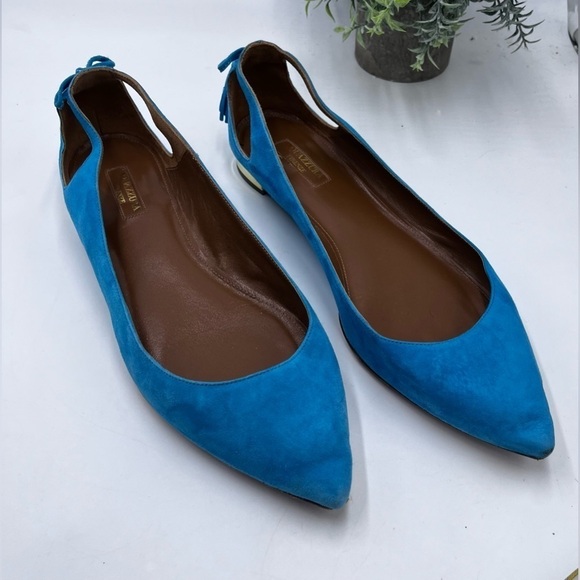 Aquazzura Forever Marilyn Turquoise Ballet Flats Designer Suede Sz 40.5/10-10.5 - Picture 1 of 13